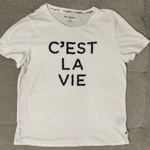 Karl Lagerfeld White 'C'est La Vie' Short Sleeve Tee